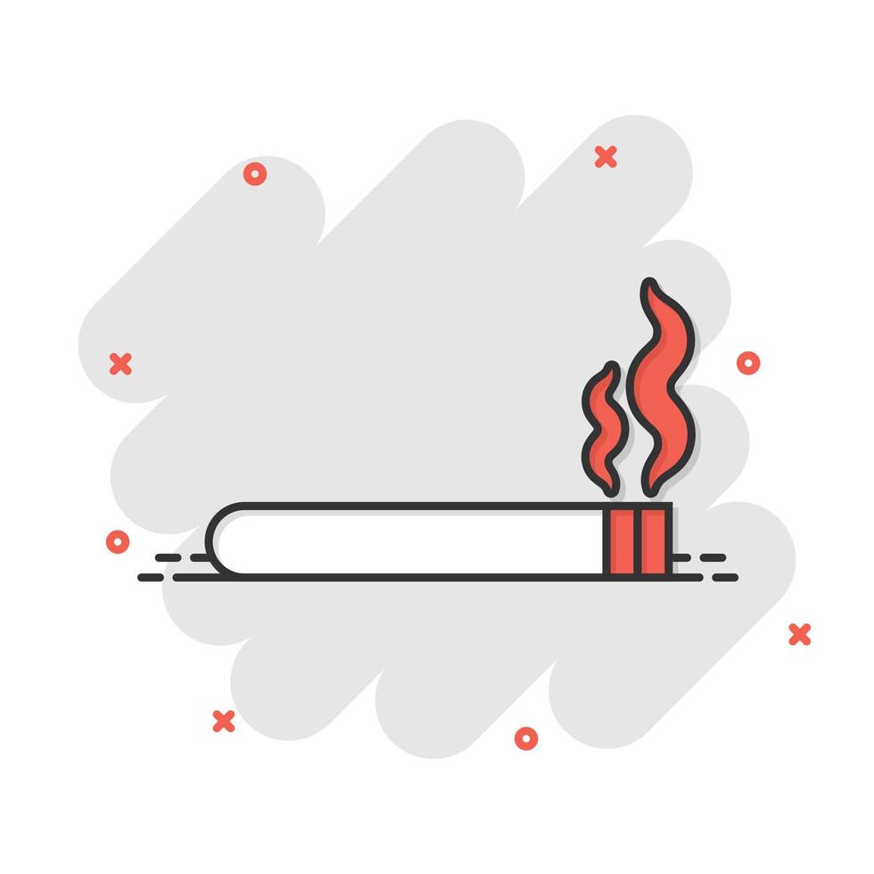 icono de cigarrillo en estilo cómico. Ilustración de vector de dibujos animados de humo sobre fondo blanco aislado. concepto de negocio de efecto de salpicadura de nicotina.