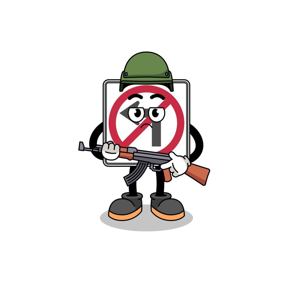 Cartoon of no left turn road sign soldier vector