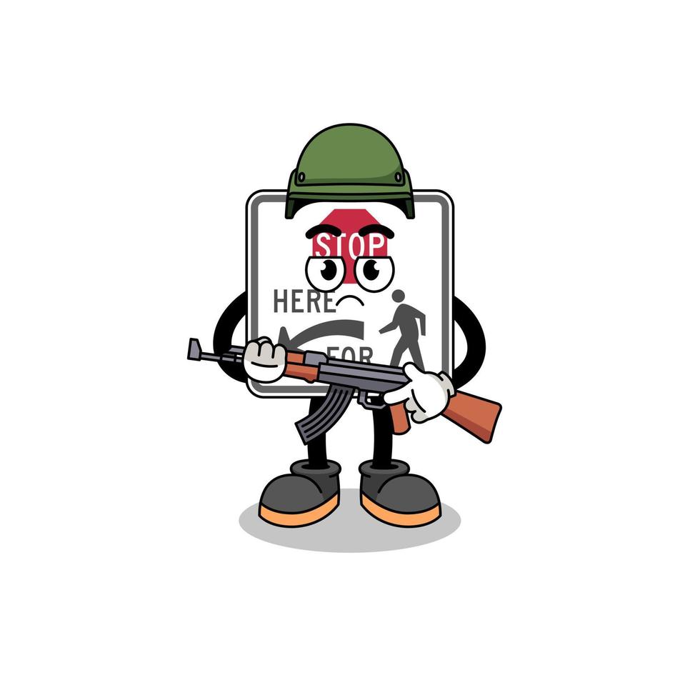 Cartoon of stop here for pedestrians soldier vector
