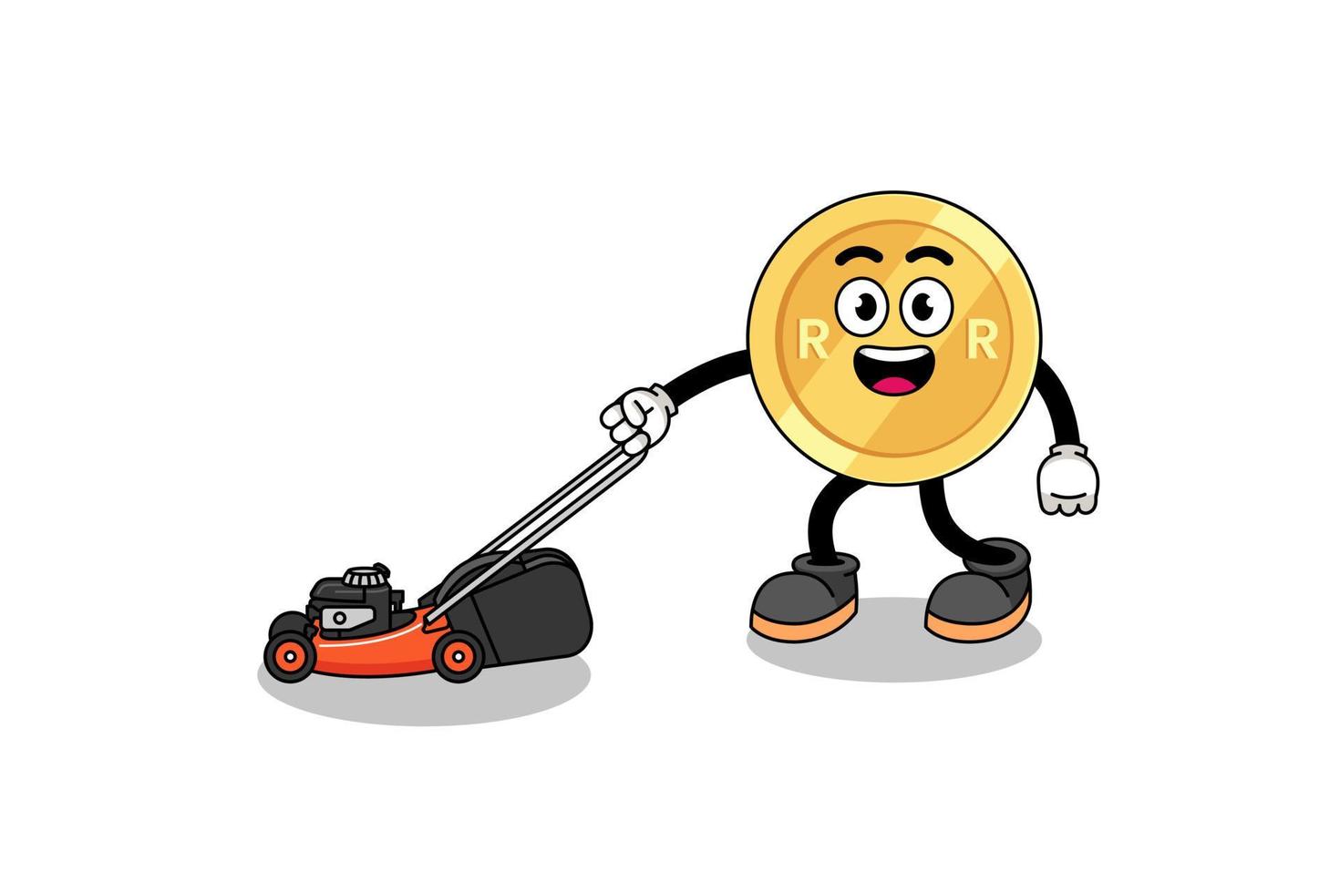 south african rand illustration cartoon holding lawn mower vector