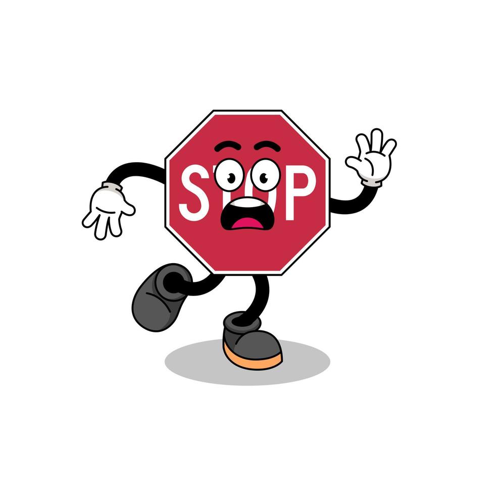 slipping stop road sign mascot illustration vector