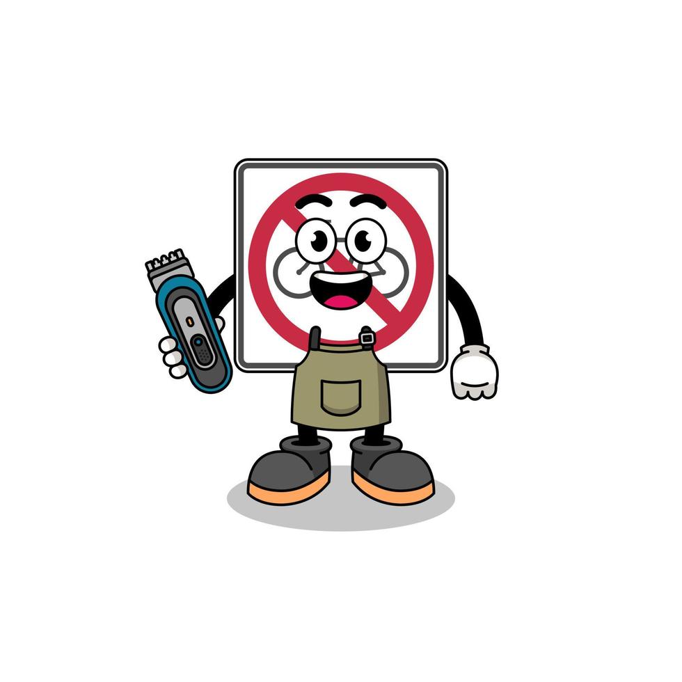 Cartoon Illustration of no bicycles road sign as a barber man vector