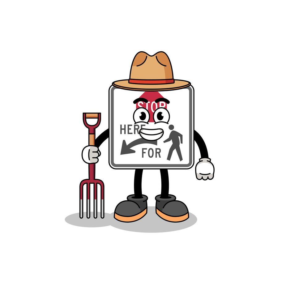 Cartoon mascot of stop here for pedestrians farmer vector