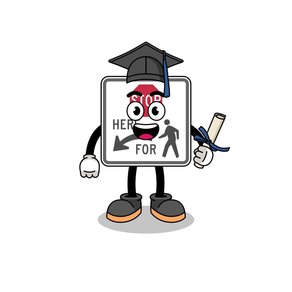 stop here for pedestrians mascot with graduation pose vector