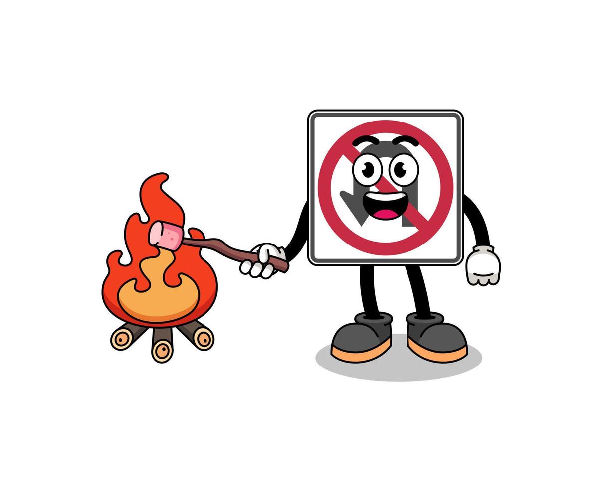 Illustration of no U turn road sign burning a marshmallow vector