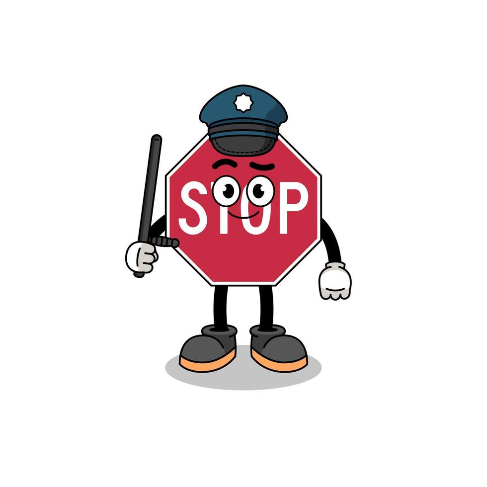Cartoon Illustration of stop road sign police vector