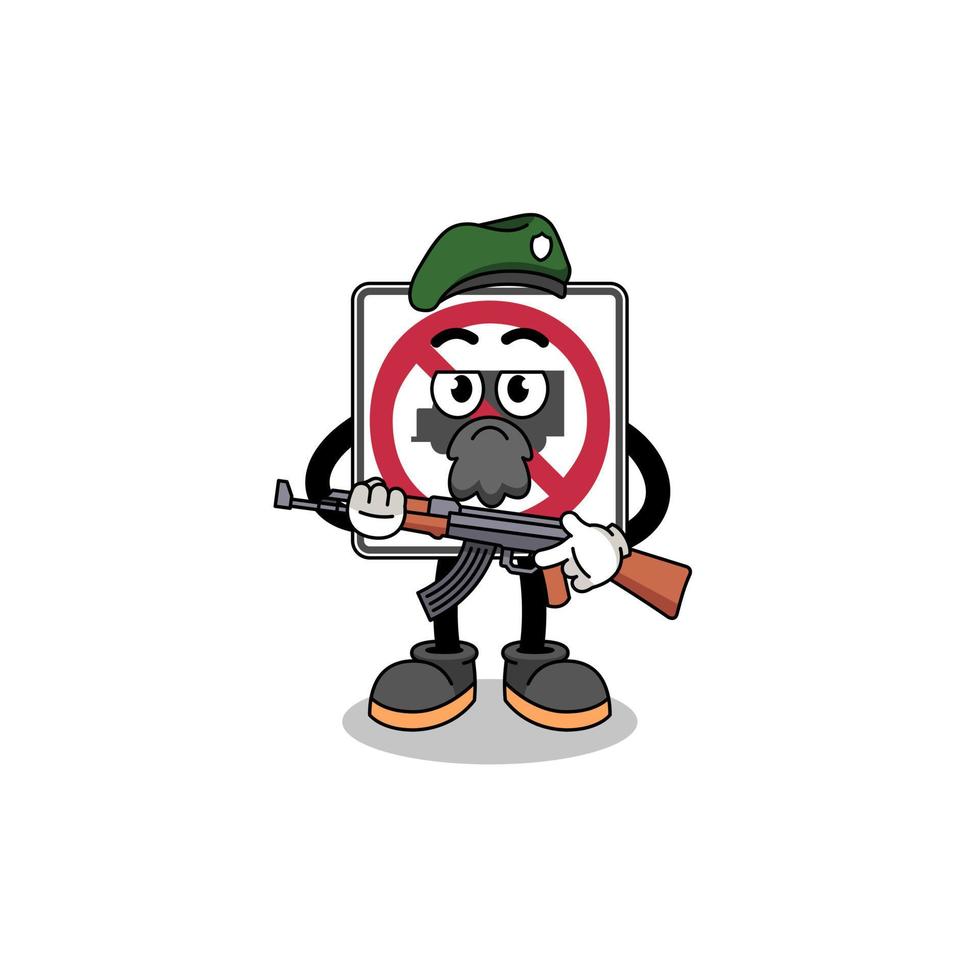 Character cartoon of no trucks road sign as a special force vector
