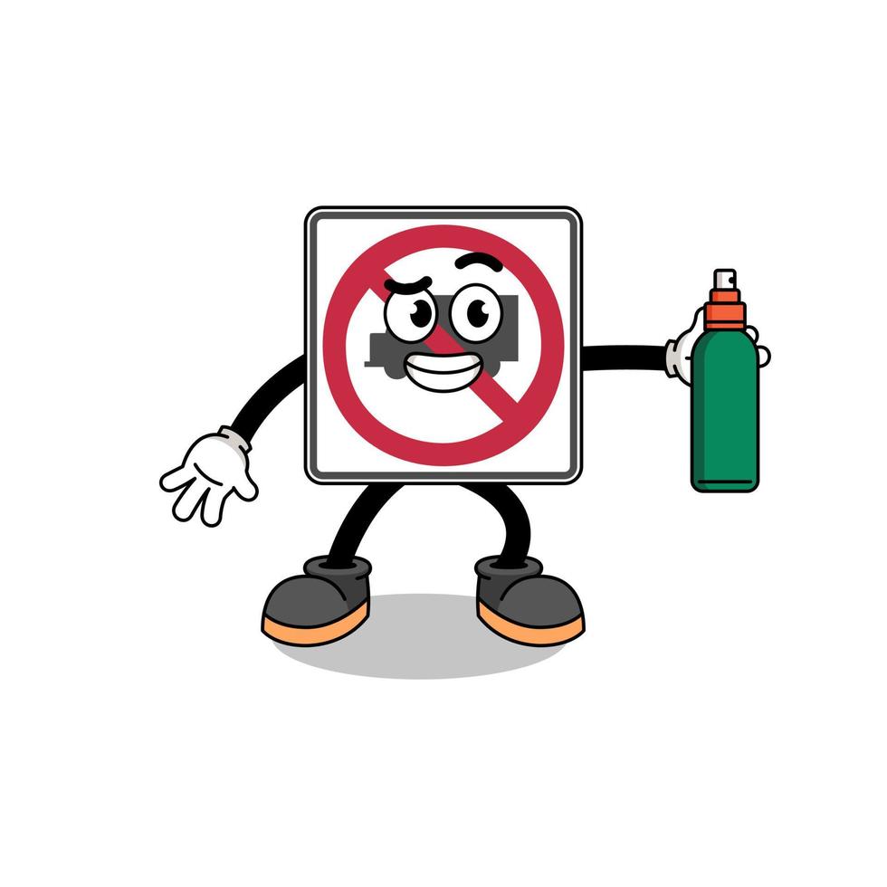 no trucks road sign illustration cartoon holding mosquito repellent vector