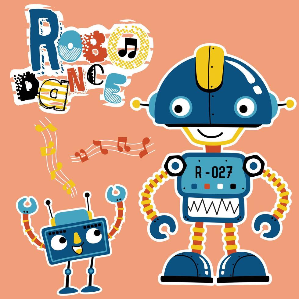 Funny robot dancing, vector cartoon illustration