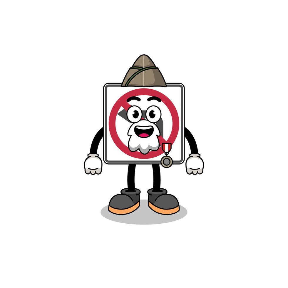 Character cartoon of no left or U turn road sign as a veteran vector