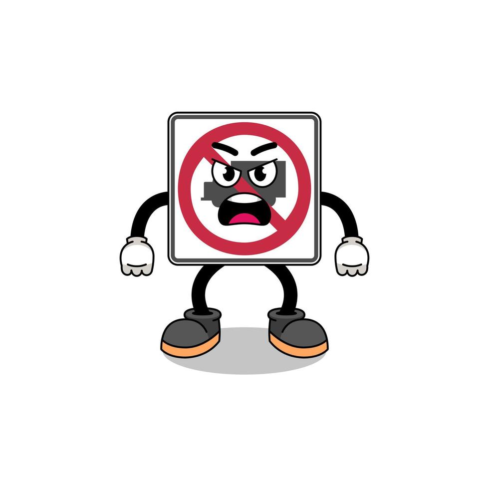 no trucks road sign cartoon illustration with angry expression vector