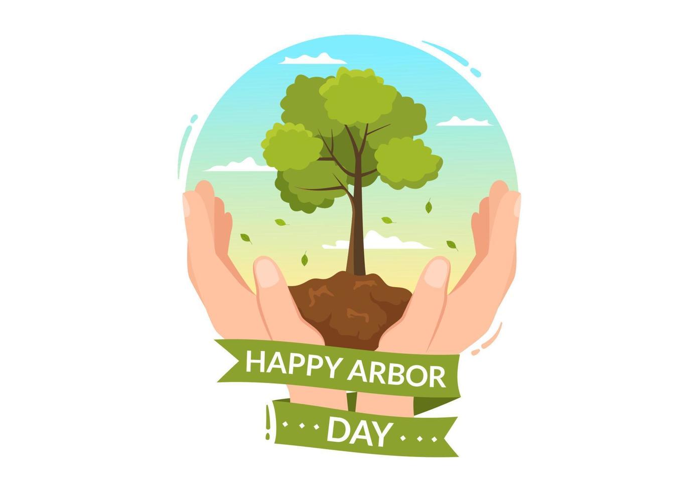 Happy Arbor Day on April 28 Illustration with Green Tree, Garden Tools and Nature Environment in Flat Cartoon Hand Drawn for Landing Page Templates vector