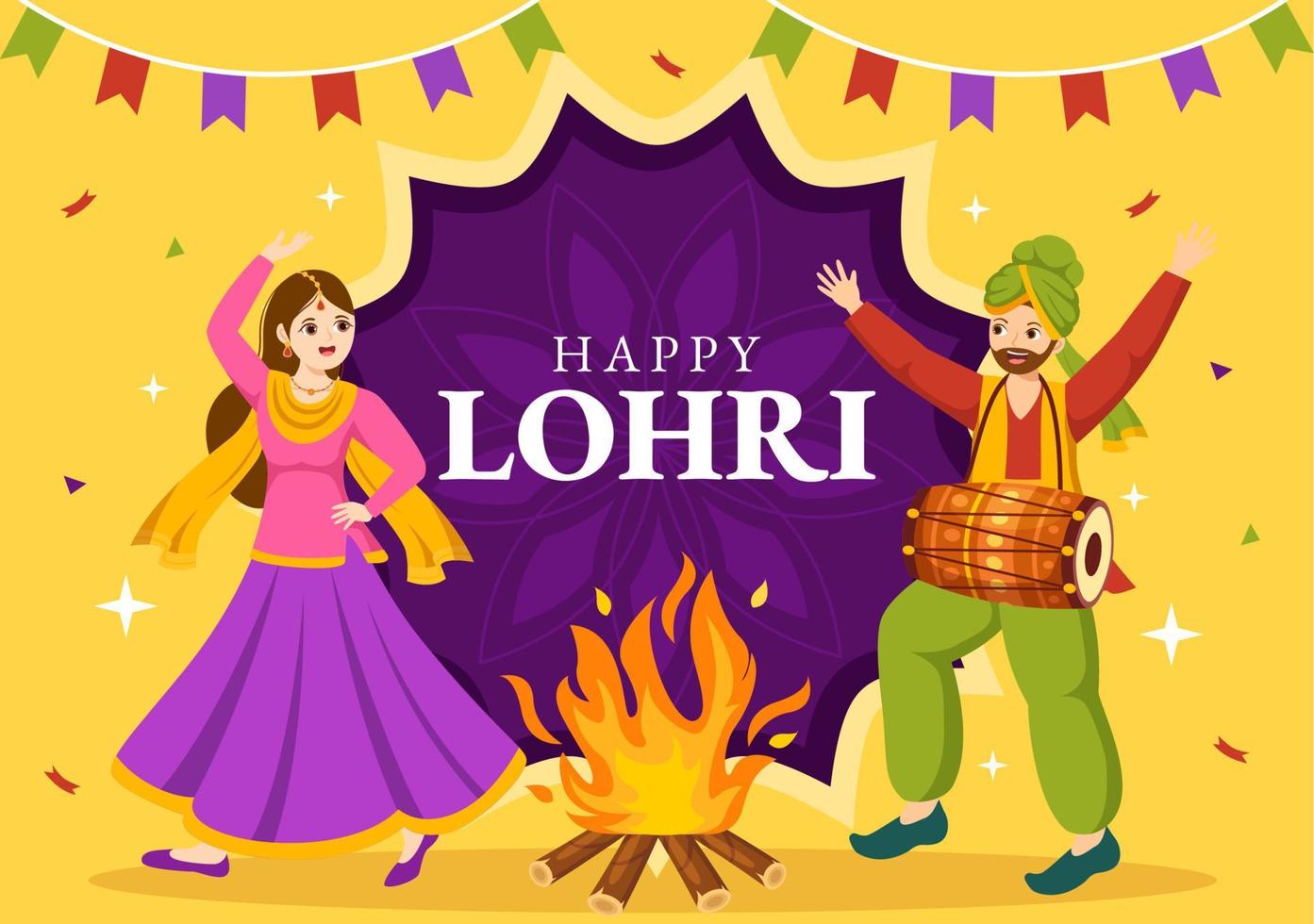 Happy Lohri Festival of Punjab India Illustration with Playing Dance and  Celebration Bonfire in Flat Cartoon Hand Drawn for Landing Page Templates  20076482 Vector Art at Vecteezy