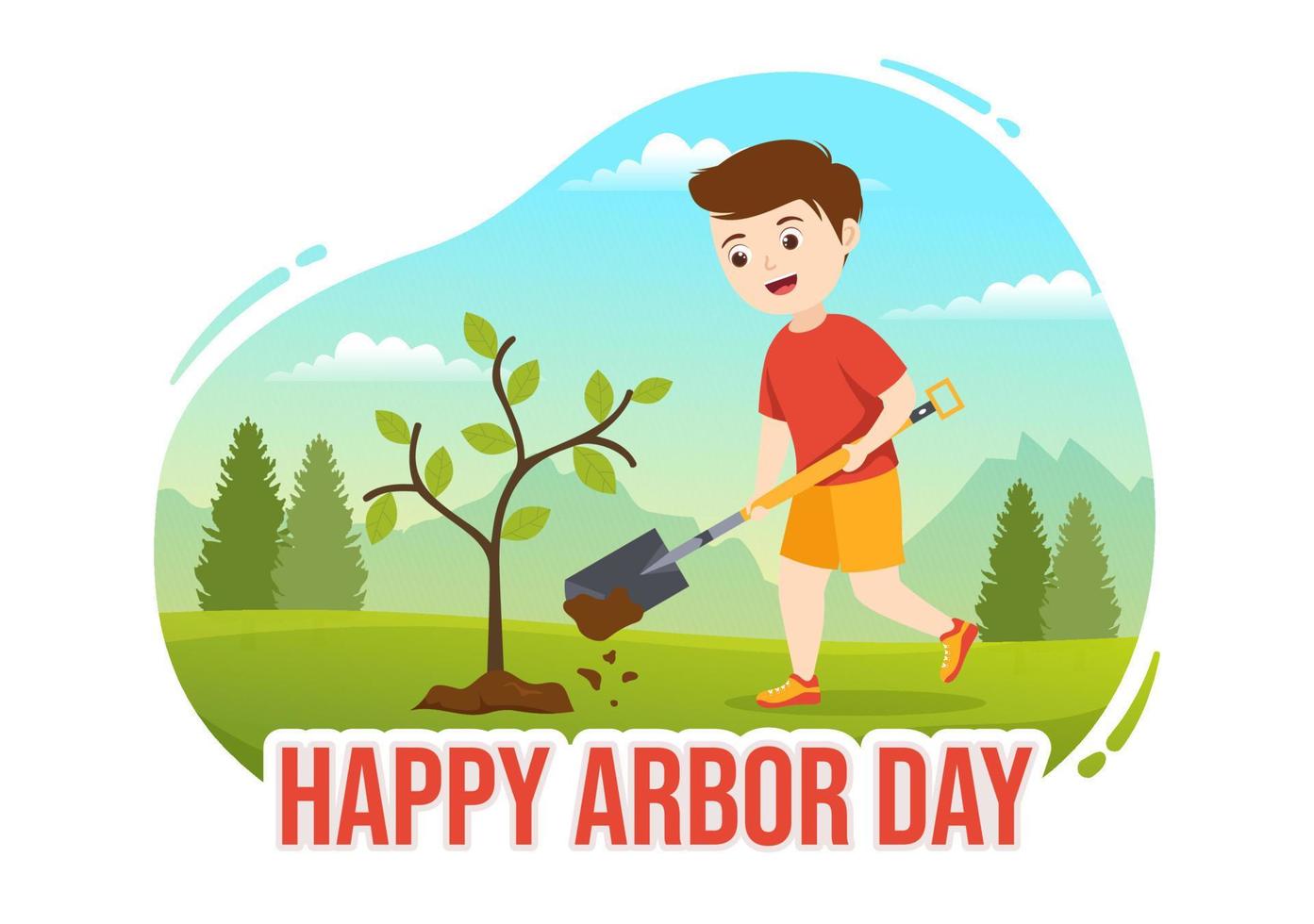 Happy Arbor Day on April 28 Illustration with Kids Planting a Tree and Nature Environment in Flat Cartoon Hand Drawn for Landing Page Templates vector