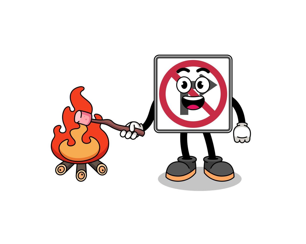 Illustration of no right turn road sign burning a marshmallow vector
