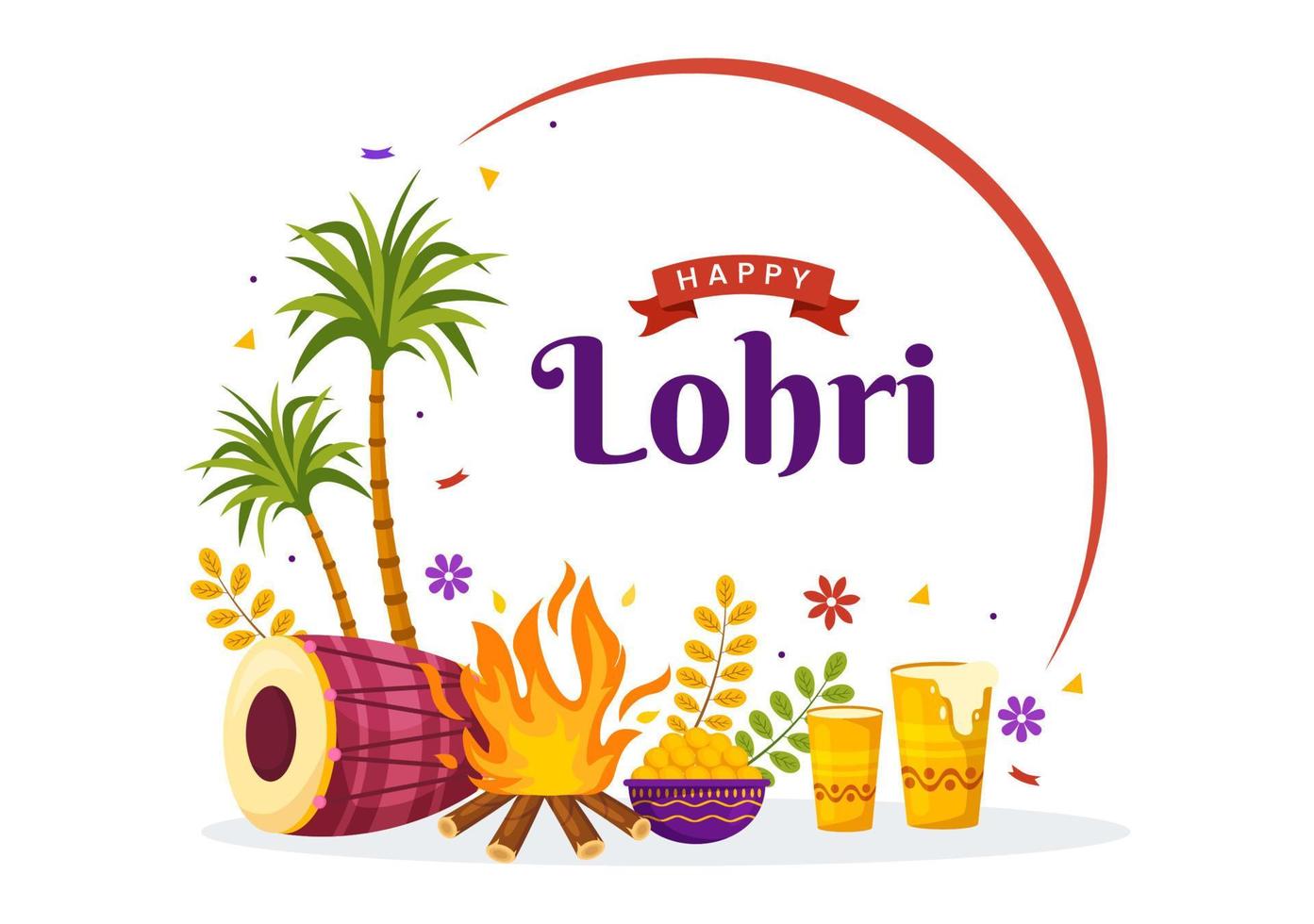 Happy Lohri Festival of Punjab India Illustration with Playing Dance and Celebration Bonfire in Flat Cartoon Hand Drawn for Landing Page Templates vector