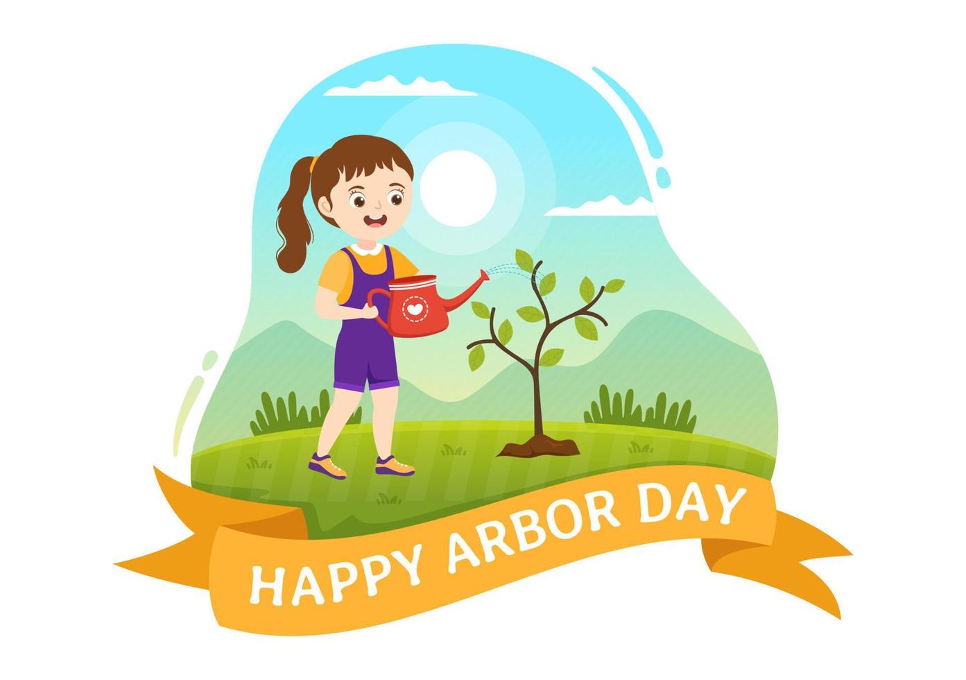 Happy Arbor Day on April 28 Illustration with Kids Planting a Tree and Nature Environment in Flat Cartoon Hand Drawn for Landing Page Templates vector