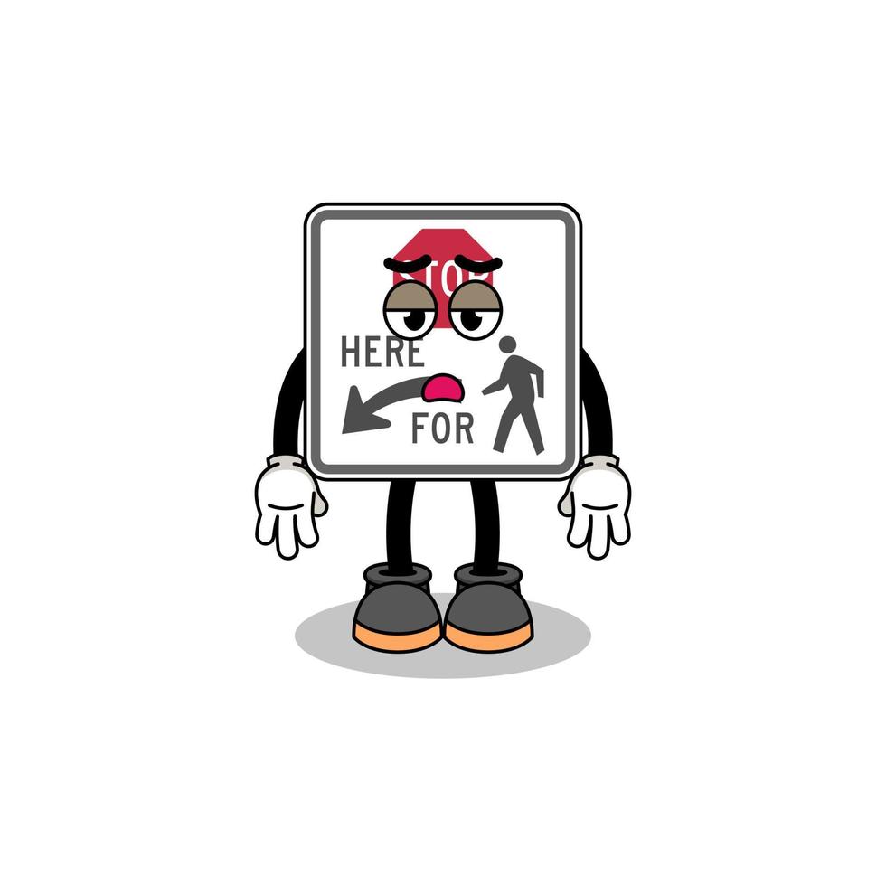 stop here for pedestrians cartoon with fatigue gesture vector