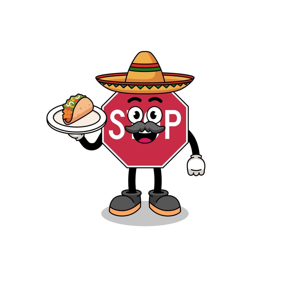 personaje dibujos animados de detener la carretera firmar como un mexicano cocinero vector