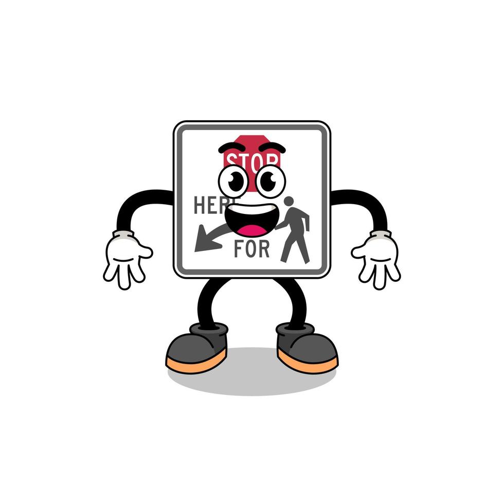 stop here for pedestrians cartoon with surprised gesture vector