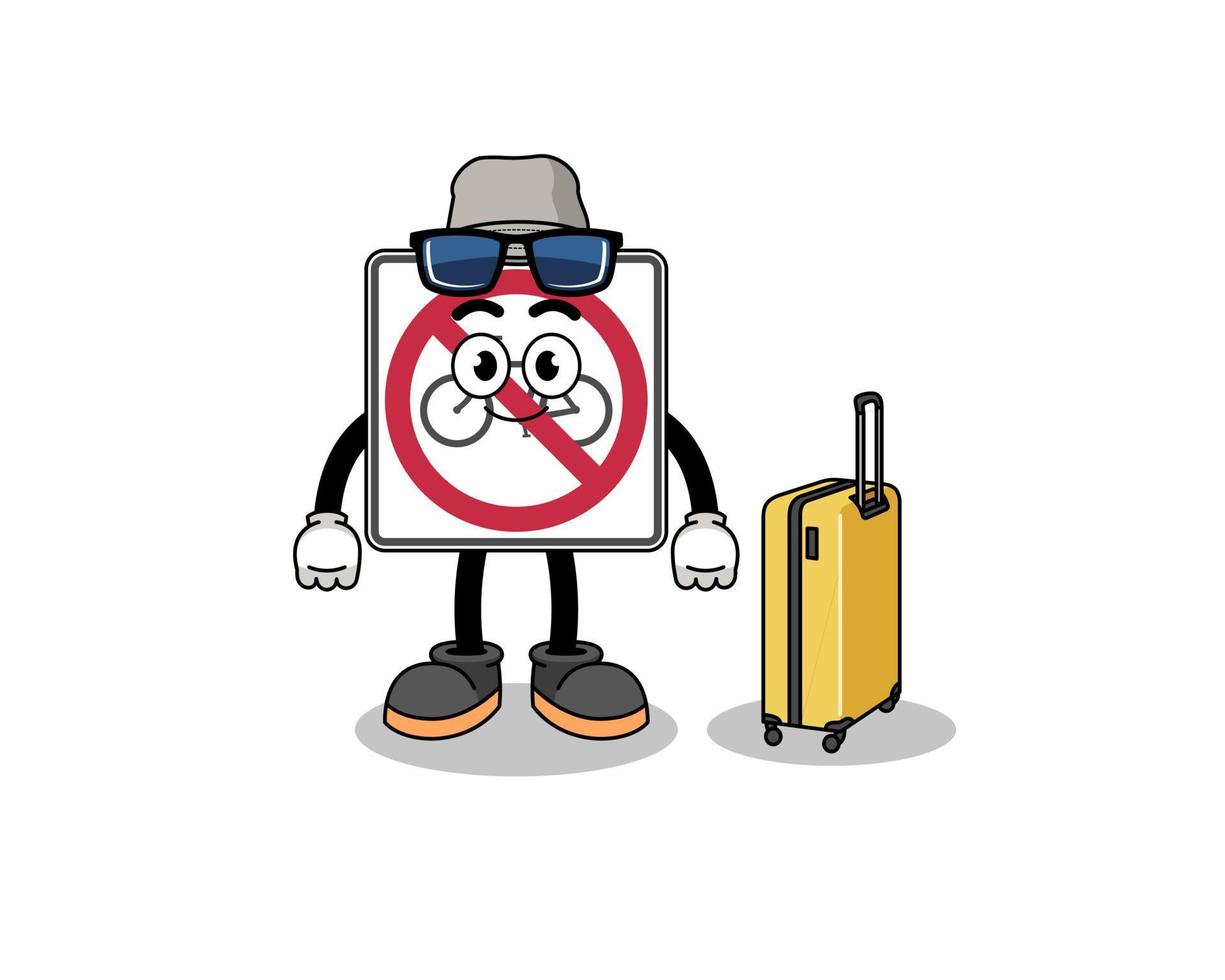 no bicycles road sign mascot doing vacation vector