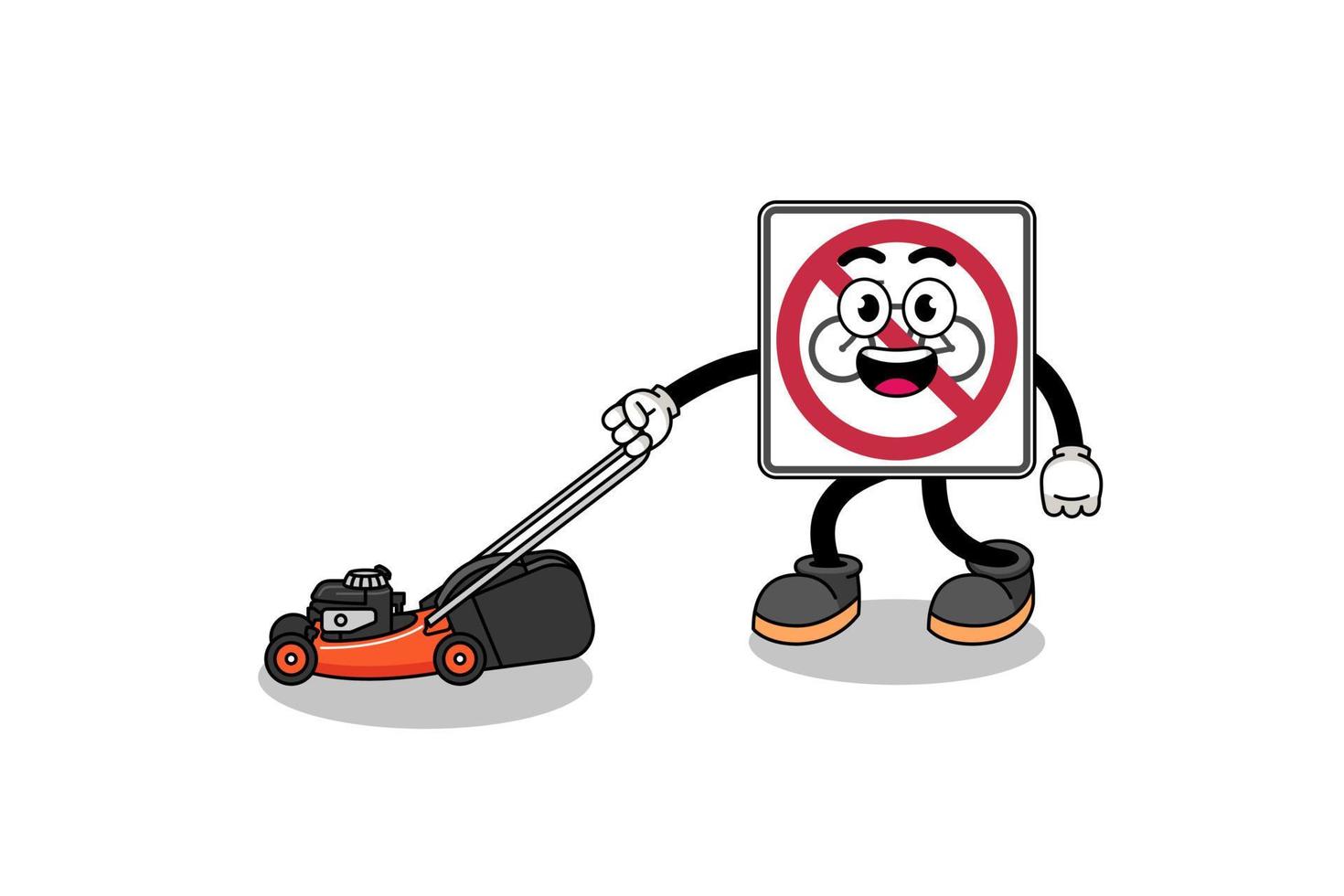 no bicycles road sign illustration cartoon holding lawn mower vector