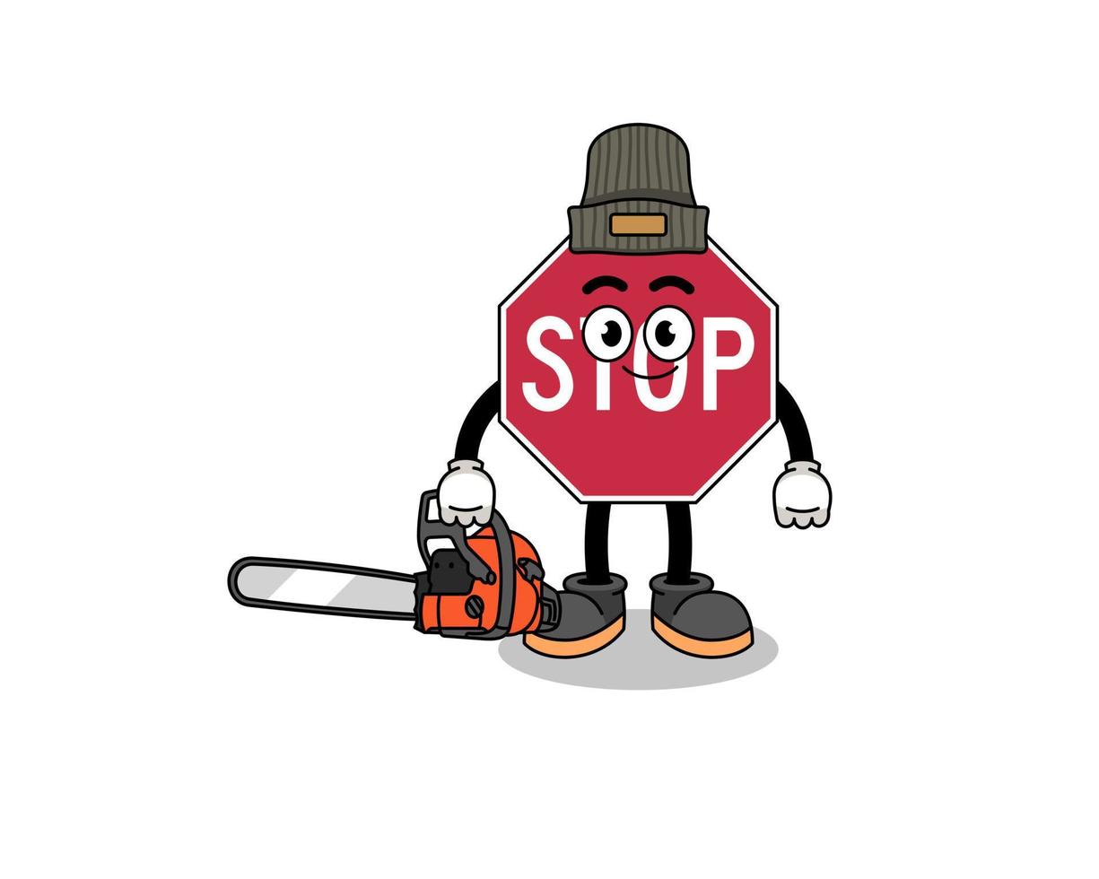 stop road sign illustration cartoon as a lumberjack vector