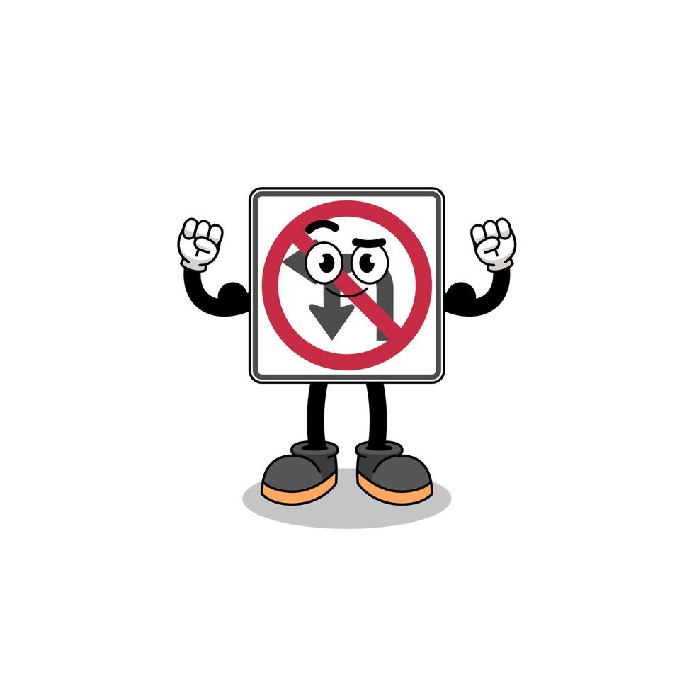 Mascot cartoon of no left or U turn road sign posing with muscle vector