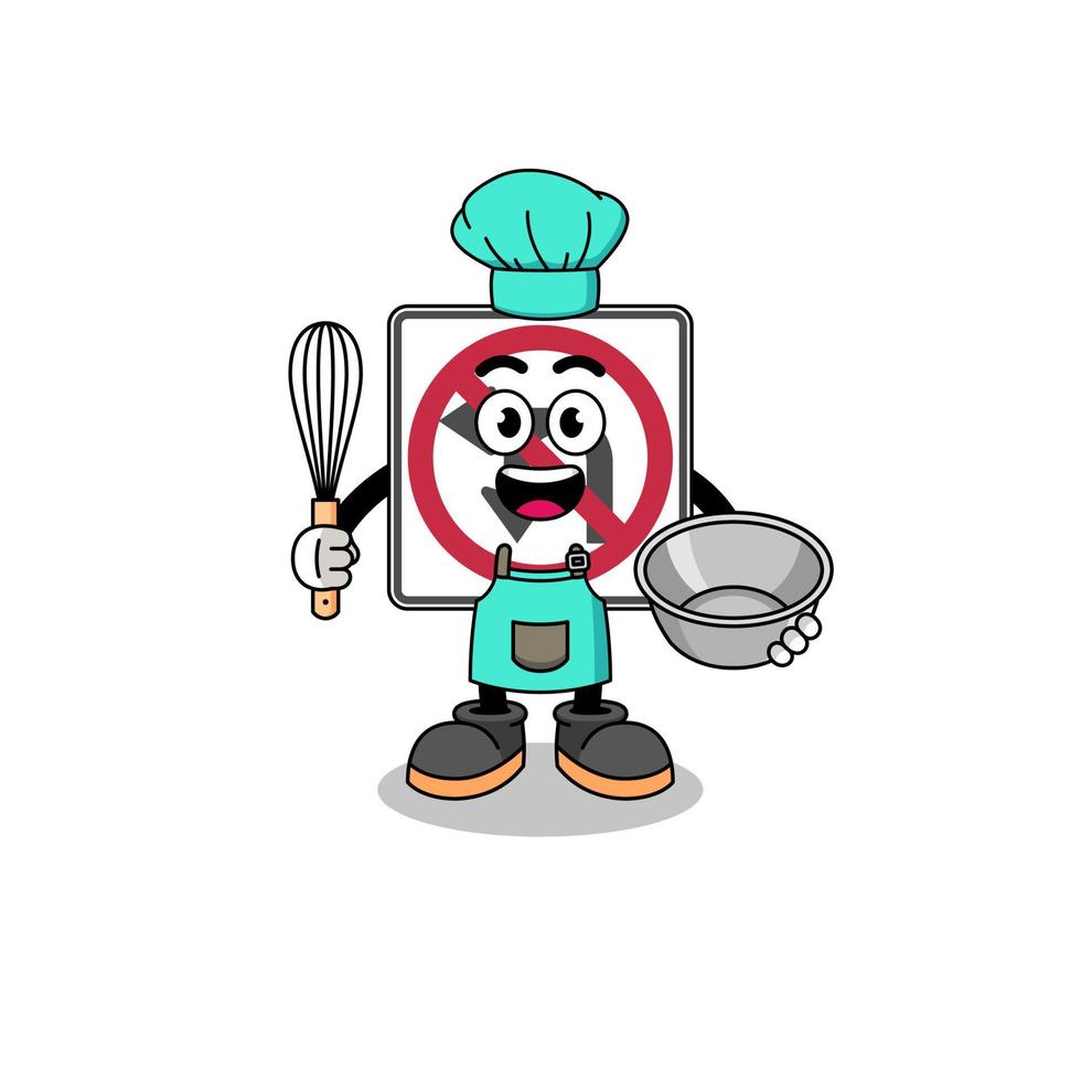 Illustration of no left or U turn road sign as a bakery chef vector