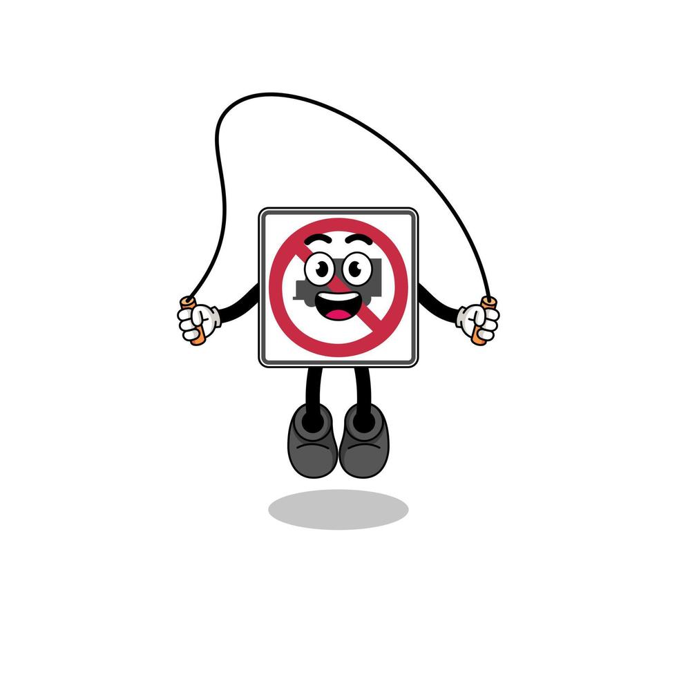no trucks road sign mascot cartoon is playing skipping rope vector