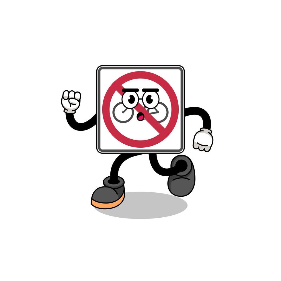 running no bicycles road sign mascot illustration vector