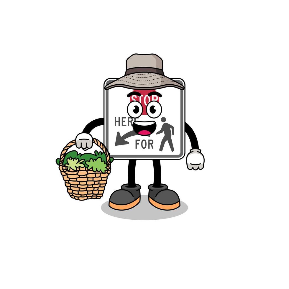 Character Illustration of stop here for pedestrians as a herbalist vector