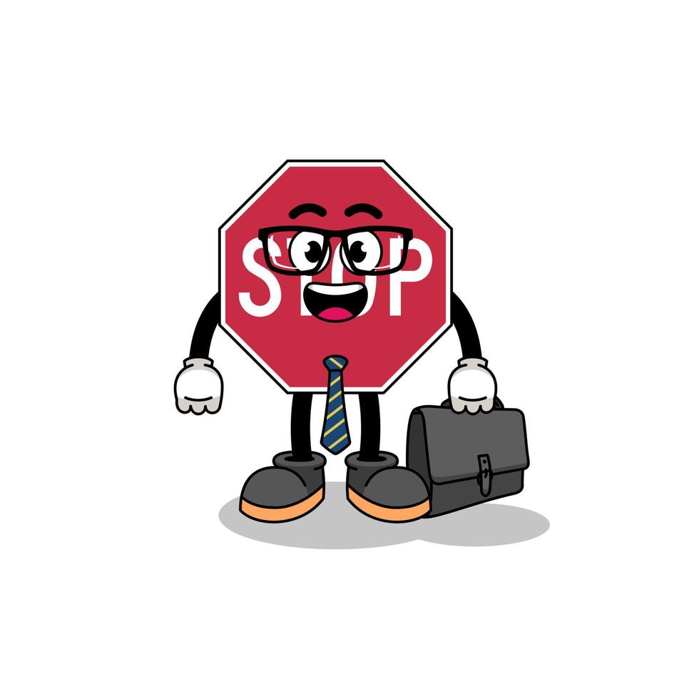 stop road sign mascot as a businessman vector