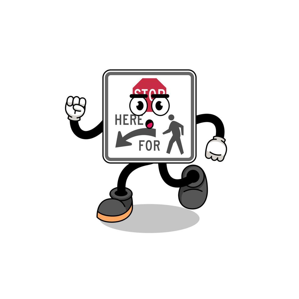 running stop here for pedestrians mascot illustration vector