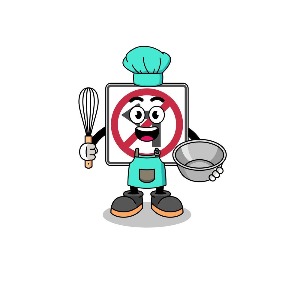 Illustration of no left turn road sign as a bakery chef vector