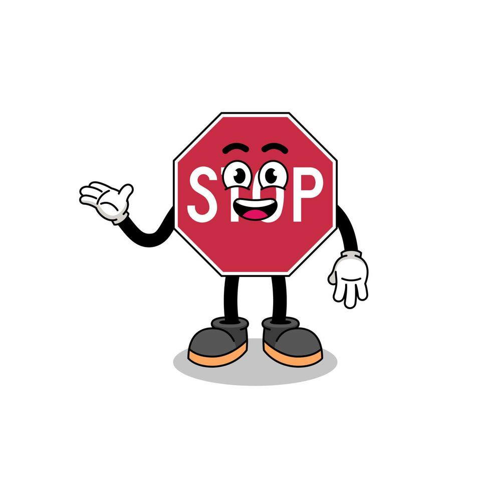 stop road sign cartoon with welcome pose vector