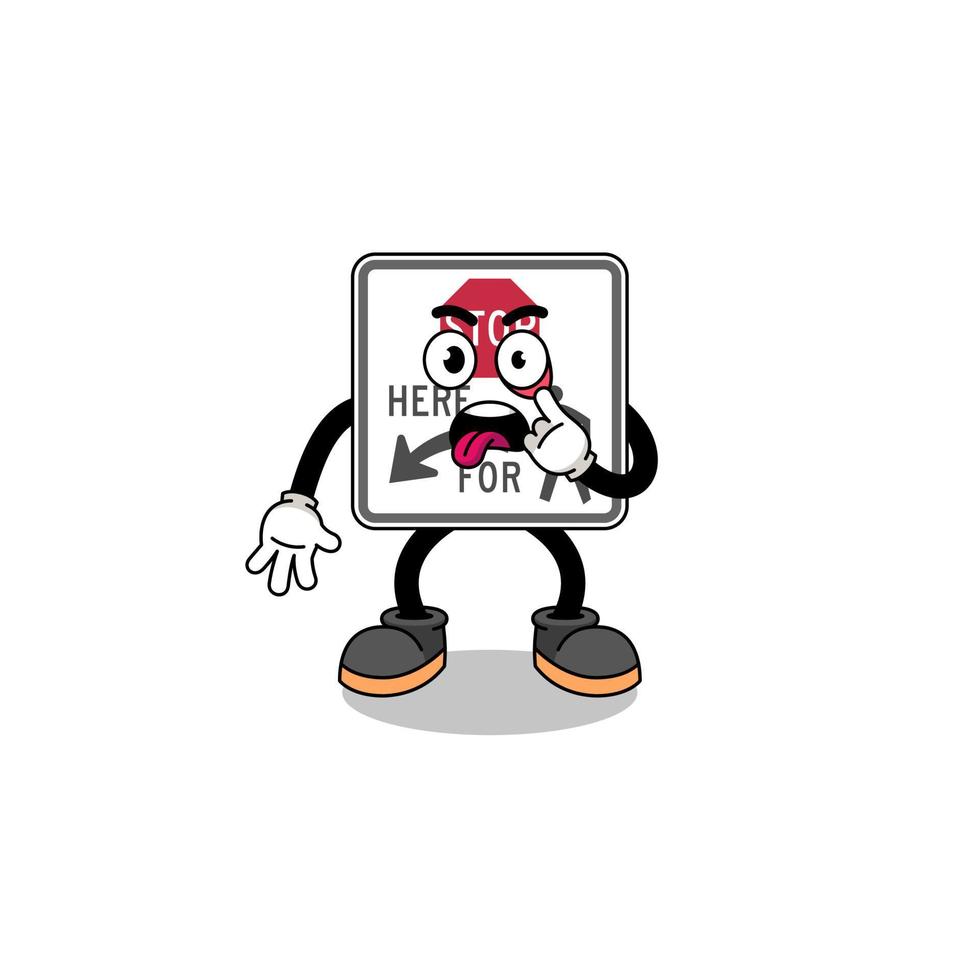 Character Illustration of stop here for pedestrians with tongue sticking out vector