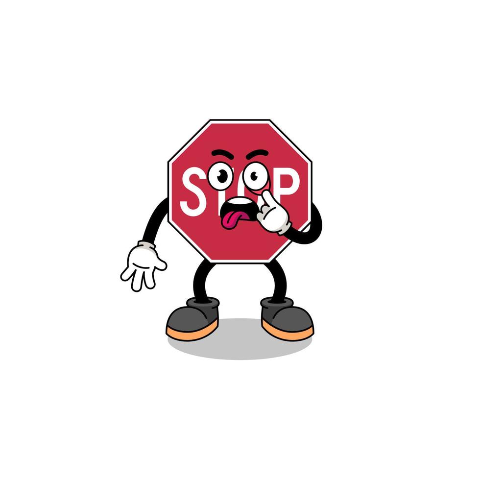 Character Illustration of stop road sign with tongue sticking out vector