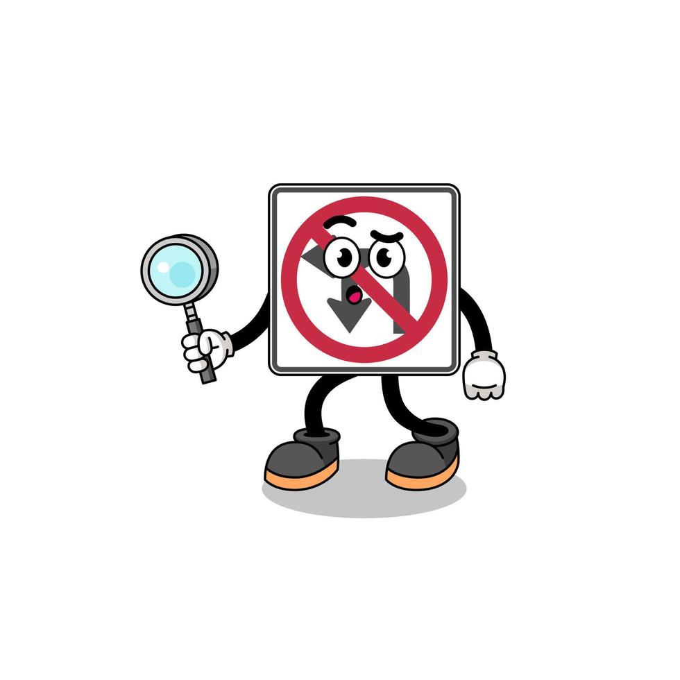 Mascot of no left or U turn road sign searching vector