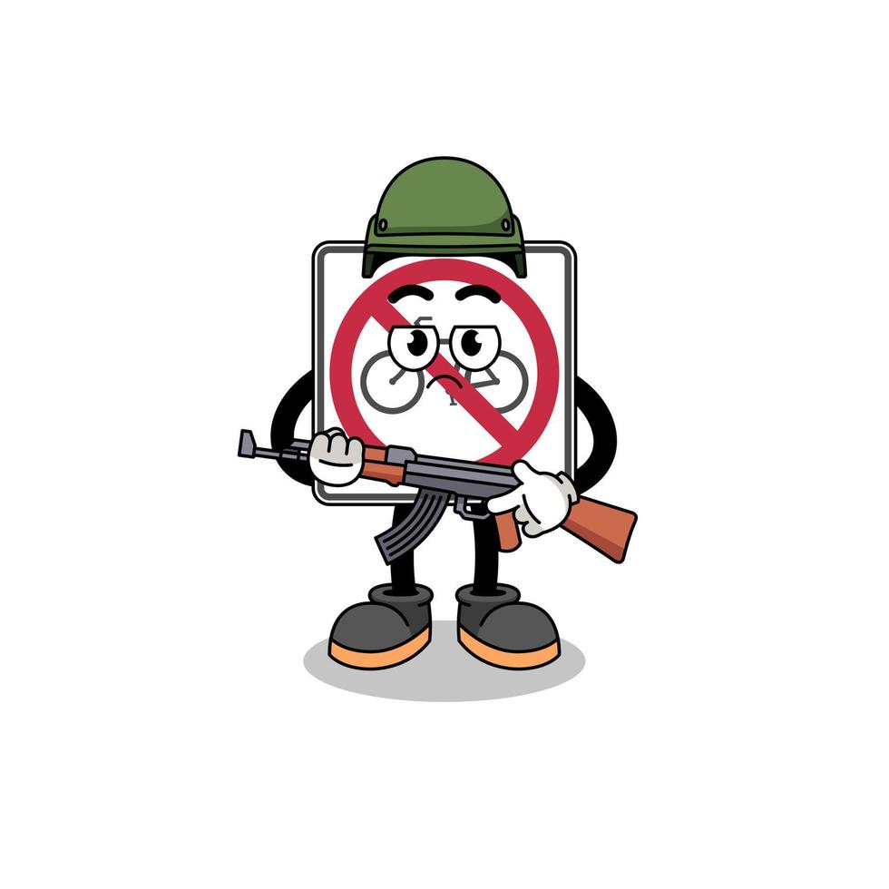 Cartoon of no bicycles road sign soldier vector