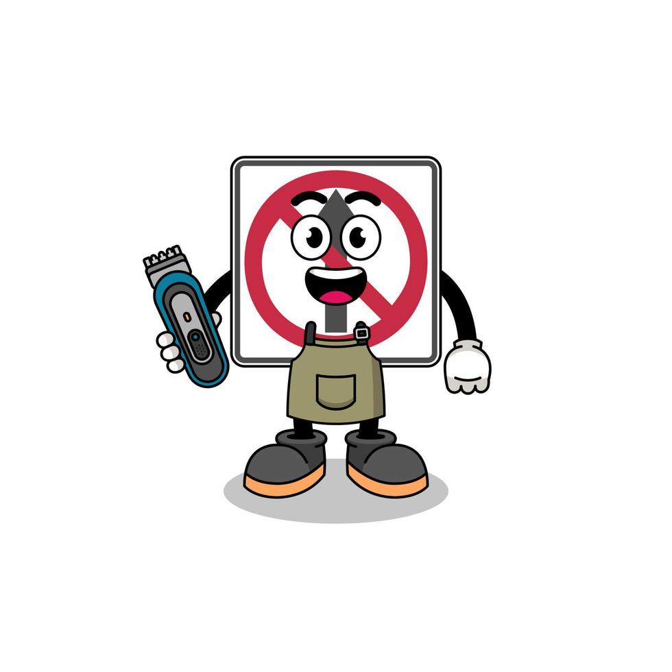 Cartoon Illustration of no thru movement road sign as a barber man vector