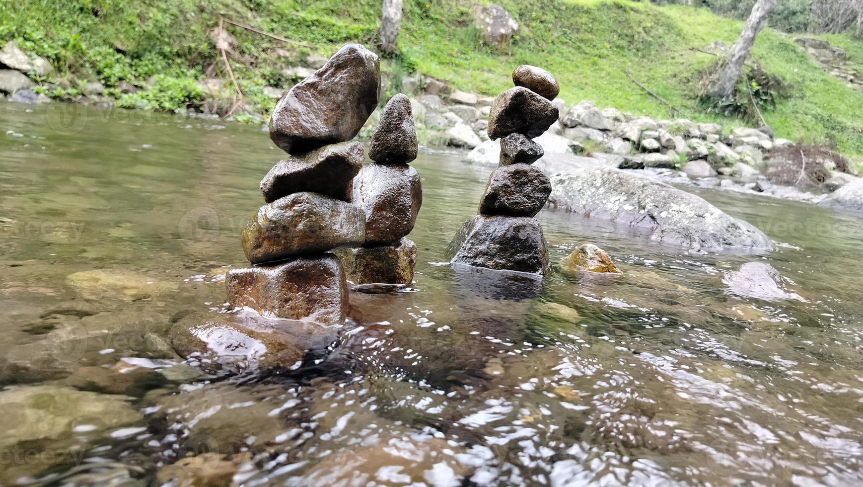 Stone arrangement in river art photo