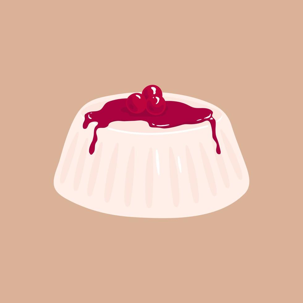 Pudding, sweet jelly dessert with berries and jam drops vector