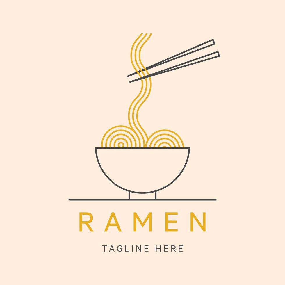 clásico ramen line art logo vector símbolo ilustración, tazón de sopa de fideos