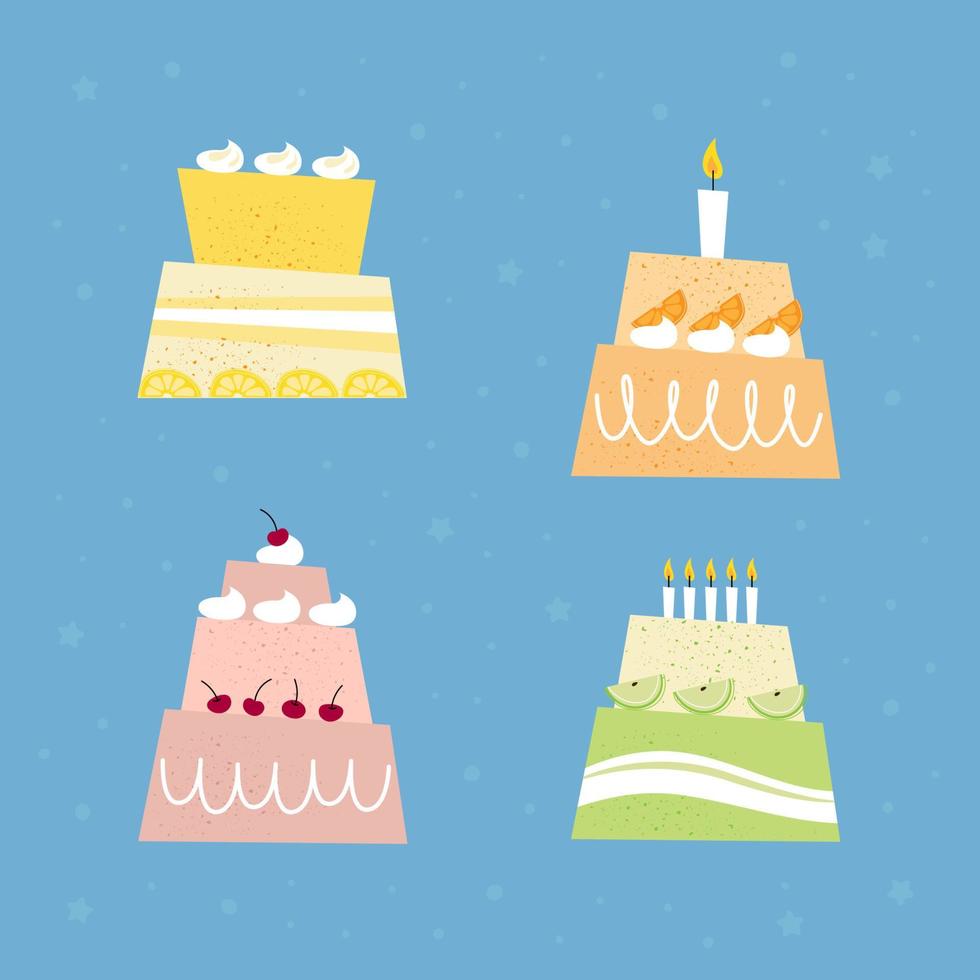 conjunto de asimétrico cumpleaños fiesta pasteles vector