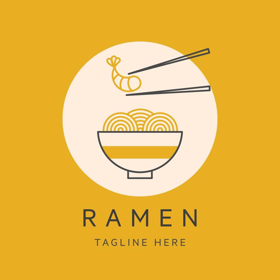 Classic ramen line art logo vector symbol illustration, noodle soup bowl