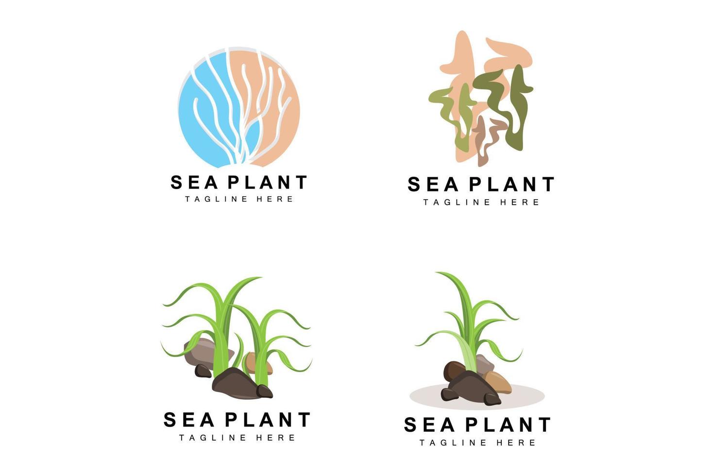 logotipo de algas marinas, diseño de vectores de plantas marinas, comestibles y protección de la naturaleza