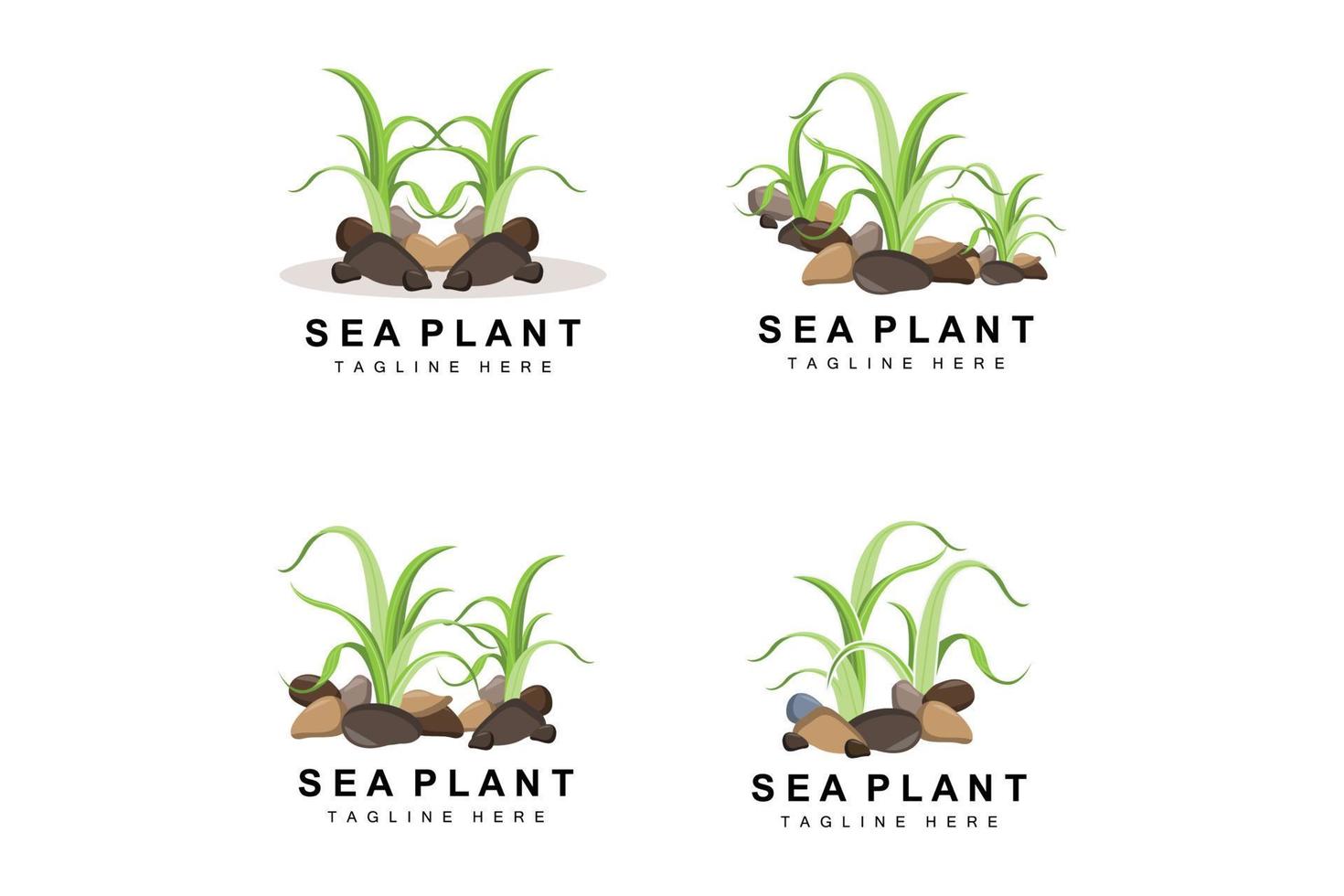 Seaweed Logo, Sea Plants Vector Design, Grocery And Nature Protection