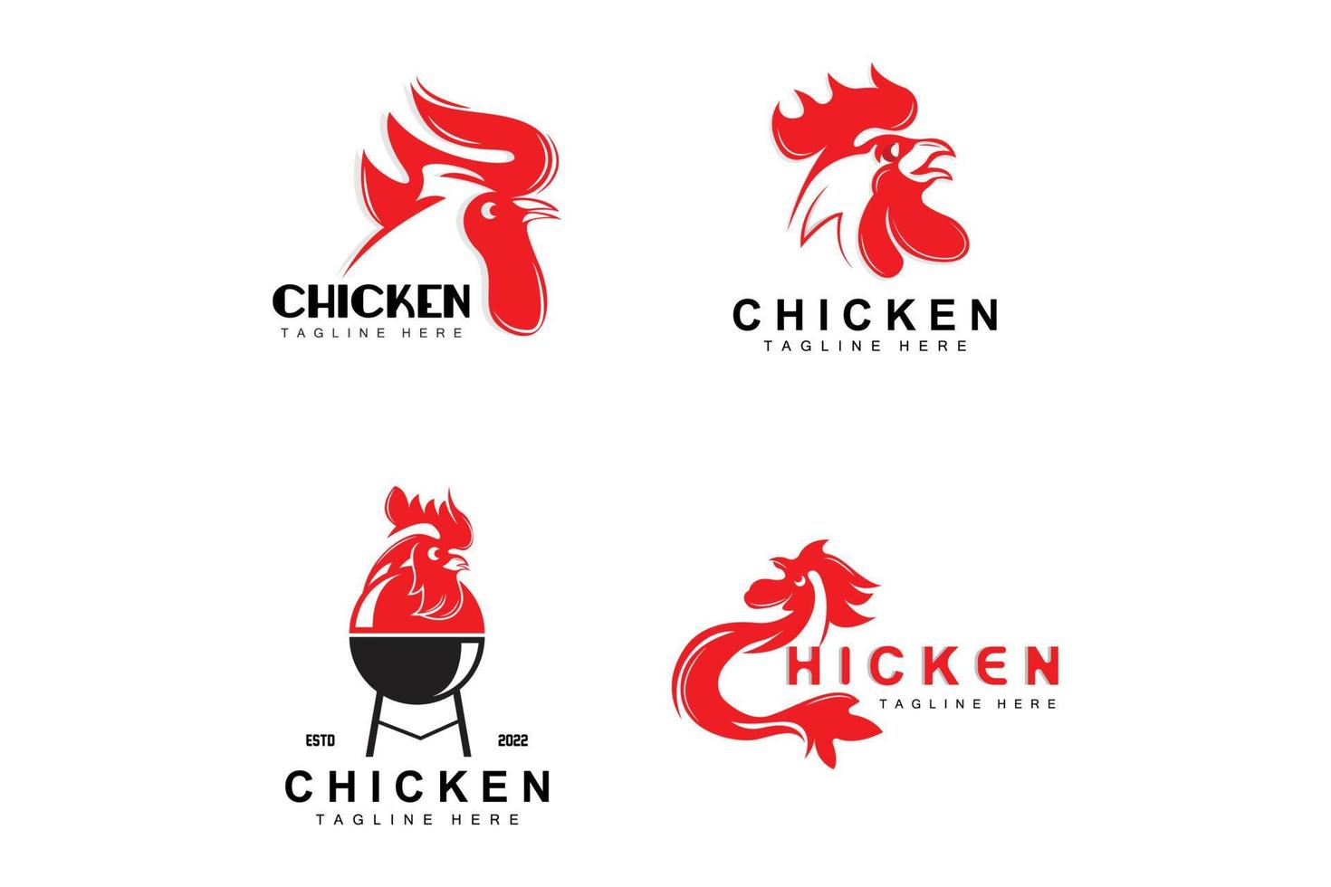 diseño de logotipo de barbacoa de pollo a la parrilla, vector de cabeza de pollo, marca de la empresa