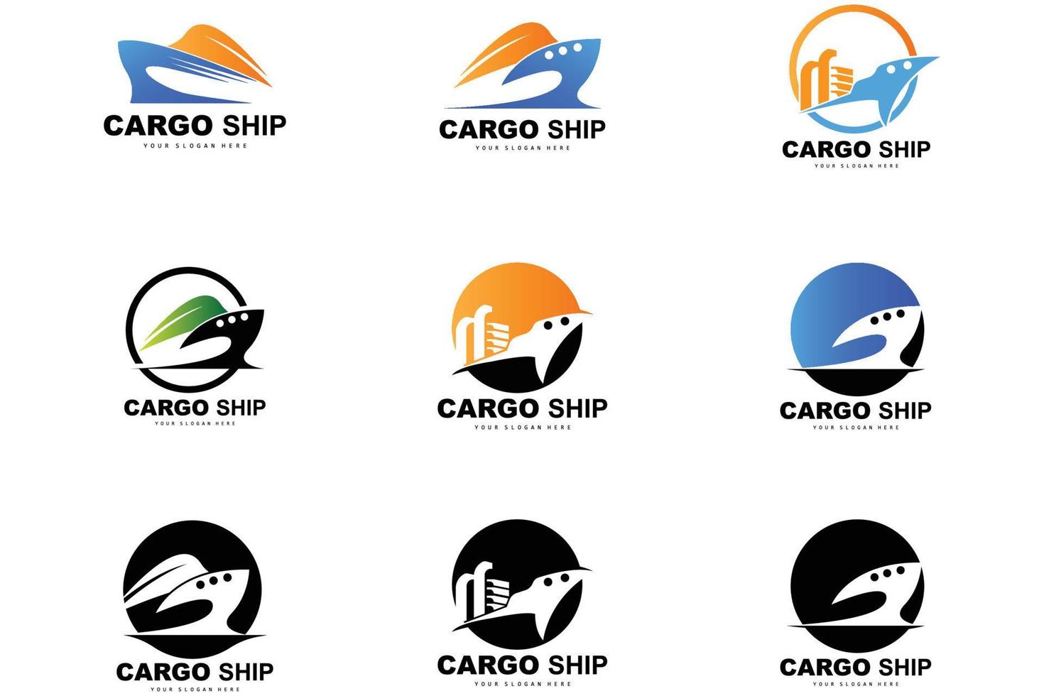 logotipo de buque de carga, vector de buque de carga rápida, velero, diseño para empresa de fabricación de buques, navegación fluvial, vehículos marinos, transporte, logística